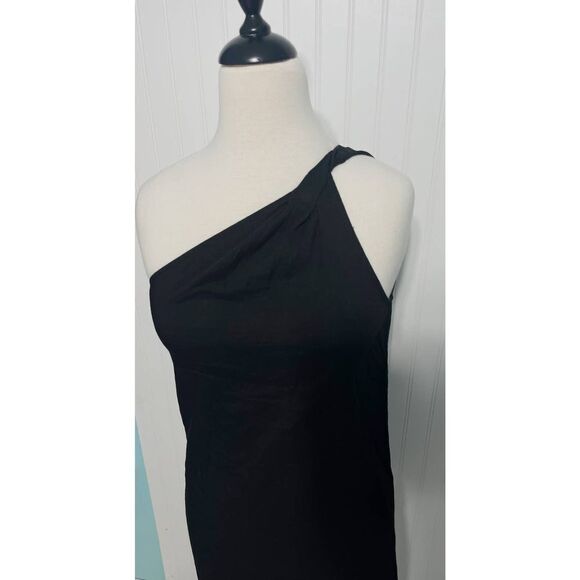 Theory Melly Linen Blend One‎ Shoulder Ruched Cocktail Mini Dress Black Size 4 - Picture 12 of 13